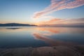 Reflection sunrise or sunset view with orange cloud and blue sky Royalty Free Stock Photo