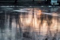 Reflection of sunset in ice in winter, abstraction Royalty Free Stock Photo