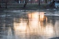 Reflection of sunset in ice in winter, abstraction Royalty Free Stock Photo