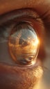 Reflection of a sunset over ocean seen in human eye close-up and surreal imagery Royalty Free Stock Photo