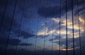 Reflection of sunset sky in metal wall of office tower Royalty Free Stock Photo