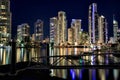 Reflection of Surfers Paradise apartments at night