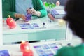 Reflection of the tarot cards in female hands