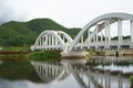 Reflection of The Tha Chomphu Railway Bridge or White Bridge