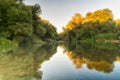 Reflection of trees in Alfeios river in Greece Royalty Free Stock Photo