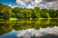 Reflection of trees and clouds in the Potomac River, at Balls Bl Royalty Free Stock Photo