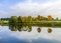 Reflection of trees in river tauber Royalty Free Stock Photo