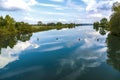 Reflection of trees in river tauber Royalty Free Stock Photo