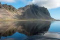 Reflection of Vestrahorn mountain in Stokksnes, Iceland Royalty Free Stock Photo