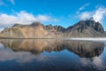 Reflection of Vestrahorn mountain in Stokksnes, Iceland Royalty Free Stock Photo
