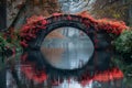 Concept Nature Photography, Reflection of Vibrant Trees and Flowers in Calm Water Under a Bridge Royalty Free Stock Photo