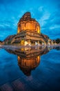 Reflection of wat chedi luang the biggest pagoda