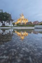 Reflection of Wat Ratchanatdaram Temple the beautiful golden castle or pagoda Bangkok, Thailand