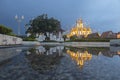 Reflection of Wat Ratchanatdaram Temple the beautiful golden castle or pagoda Bangkok, Thailand