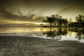 Reflection on water and beauty of sunset sunrise.sand and warm environment