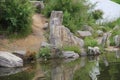 Reflection in the water of rocks and trees