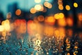 Reflection on wet asphalt, night city lights. Dark background with abstract bokeh, rays of light. Generated by Royalty Free Stock Photo
