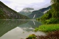 Reflections of Asafossen waterffall in Eide Lake Royalty Free Stock Photo