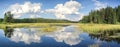 Blue mirror lake reflections of clouds and landscape. Sudbury, Ontario, Canada. Royalty Free Stock Photo