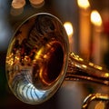 Reflections on Brass: A Trombone Study in Light and Festive Atmosphere Royalty Free Stock Photo