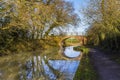 Reflections of a bridge at Foxton over the Grand Union canal, UK Royalty Free Stock Photo