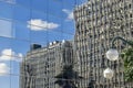 REFLECTIONS IN A BUILDING OF THE AZCA FINANCIAL AREA IN MADRID Royalty Free Stock Photo