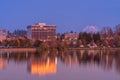 Capitol Lake Reflections After Sunset With Mount Rainier In Background Royalty Free Stock Photo