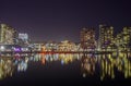 Reflections of a city by the water