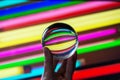 Reflections of colorful neons in a crystal ball. Astract colorful Royalty Free Stock Photo