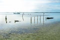 Reflections of a former dock in the lagoon of Chelem, Yucatan, Mexico Royalty Free Stock Photo