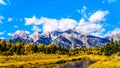 Reflections of the Grand Tetons Peaks in the waters of the Snake River at Schwabacher Landing Royalty Free Stock Photo