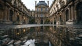 Reflections of Historical Architecture in a Parisian Courtyard Scene Royalty Free Stock Photo