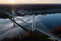 Reflections of Ironton-Russell Suspension Bridge - Ohio River - Ironton, Ohio and Russell, Kentucky Royalty Free Stock Photo