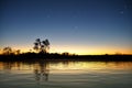 Lake surface after sunset with stars