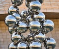 In metal balls of a modern sculpture outside the Guggenheim museum in Bilbao Royalty Free Stock Photo