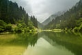 Reflections of mountains and green forest on rainy day on a foggy day landscape. One of the famous tourist spots Black Sea, Trabzo