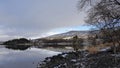 First snow at Vangmjose lake near Vang in autumn in Norway Royalty Free Stock Photo