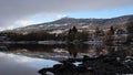 First snow at Vangmjose lake near Vang in autumn in Norway Royalty Free Stock Photo