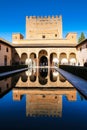 Reflections on the Myrtles Court Pool South Portico in the Alhambra Granada Spain