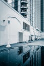 Reflections in a puddle of the Trump Taj Mahal in Atlantic City, New Jersey. Royalty Free Stock Photo