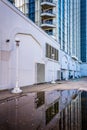 Reflections in a puddle of the Trump Taj Mahal in Atlantic City, New Jersey. Royalty Free Stock Photo