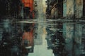 Reflections in the Rainsoaked Alley Royalty Free Stock Photo