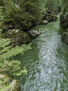 Reflections in river flowing through deep camion