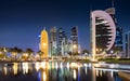 Reflections of the skyline of Doha, Qatar