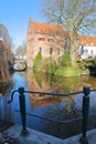 Reflections of Tinnenburg House, an impressive historic building dated from 1414 located along Muurhuizen street in Amersfoort Royalty Free Stock Photo