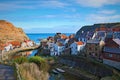 Reflections towards the harbour in Staithes, in North Yorkshire. Royalty Free Stock Photo