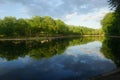 Reflections of trees on lake water, La Fontaine Park