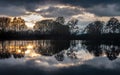 Colorful reflections of trees on the river Royalty Free Stock Photo