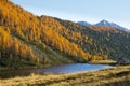 Reflections on water, autumn panorama from mountain lake Royalty Free Stock Photo