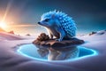 Reflections of Wonder Crystal Hedgehog Displaying Intricate Artistry, Adorning the Stillness of a Puddle Water with Generative AI